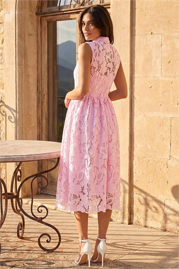 Crochet Lace Midi Shirt Dress 14865946
