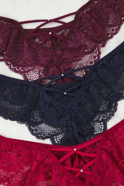 3 Pack Lace Cross Strap Back Brazilian Briefs M000053035