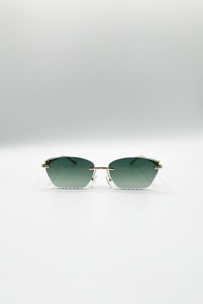 Green Cat Eye Rimless Sunglasses In Green