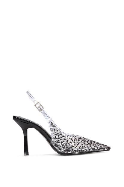 Black 'Pauline' Perspex Slingback High Heels With Crystal Details