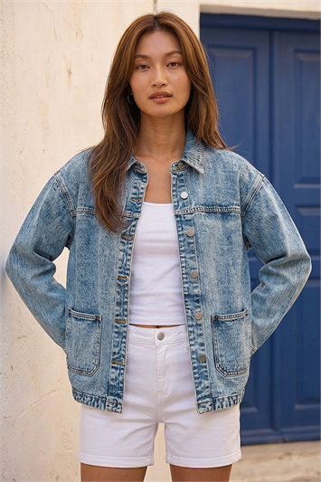 Blue Denim Button Front Pocket Jacket