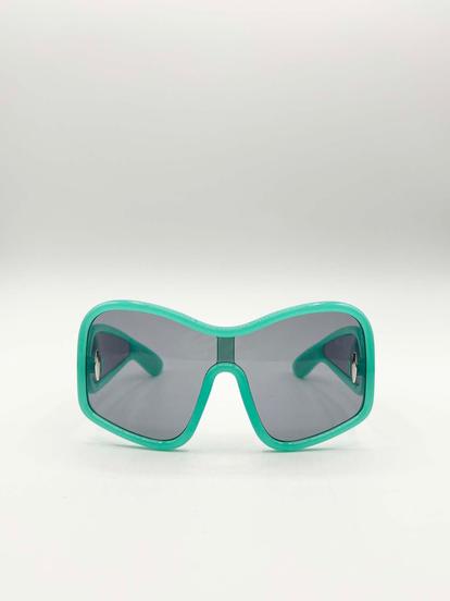 Blue Square Oversized Mask Sunglasses In Aqua Grey