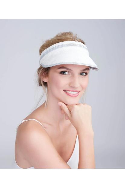 White Cohen - Metallic Stripe Straw Sun Visor - White