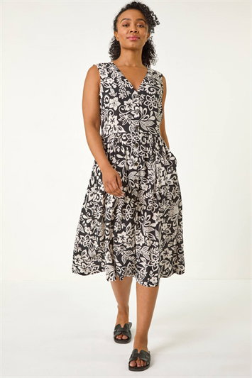 Petite Print Button Down Pocket Dress 14600908