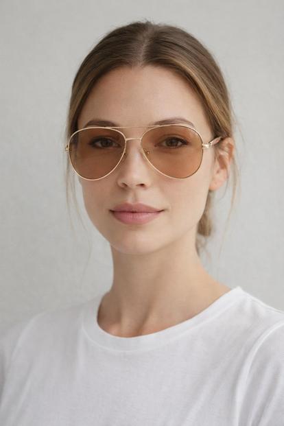 Brown Metal Aviator Sunglasses With Chunky Arm
