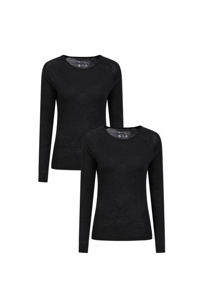 Black Merino Wool Base Layer Top 2 Pack