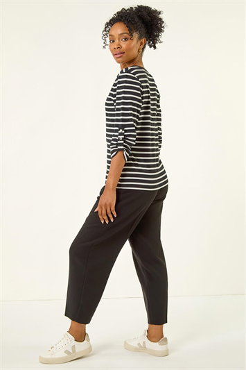 Petite Stripe V-Neck Button Top 19404408