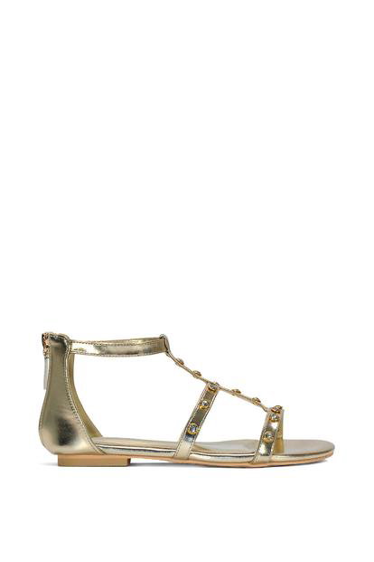 Black 'Julia' T-Bar Gladiator Sandals With Studded Details