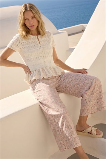 Pink Floral Print Frayed Edge Ankle Jean