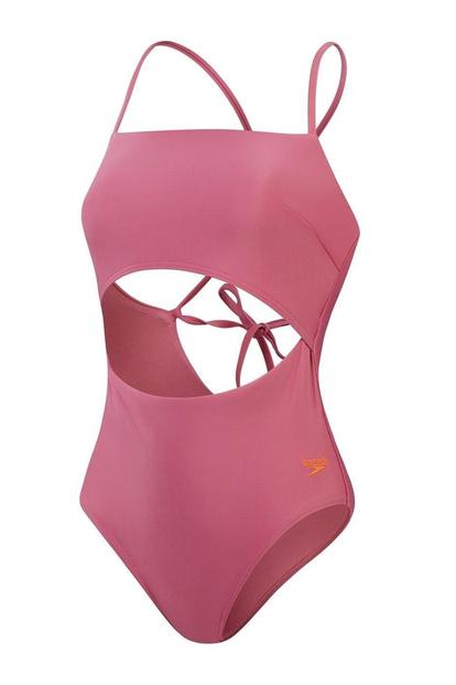 Pink Cut Out Tie Back One Piece Swimsuit