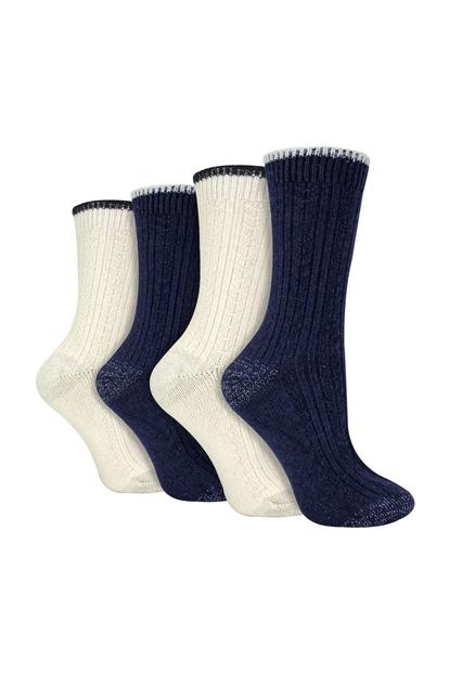 Blue 4 Pairs Cable Knit Glitter Socks