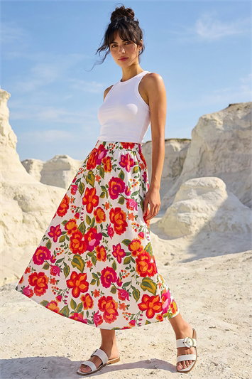 Dusk Floral Print A-Line Midi Skirt 17079064