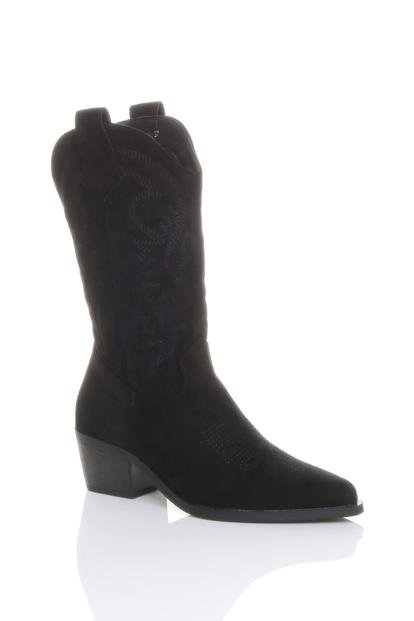 Black Low Cuban Heel Embroidered Cowboy Western Boots