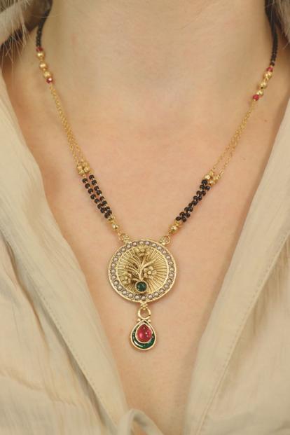 Metallic Indian Ethnic Black Beads Mangalsutra Wedding Asian Pendant Necklace