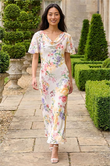 Petite Floral Cowl Neck Midi Dress 14876538