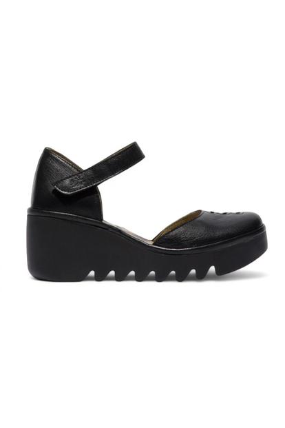 Black Womens Durable Wedge Sandals-Biso305fly
