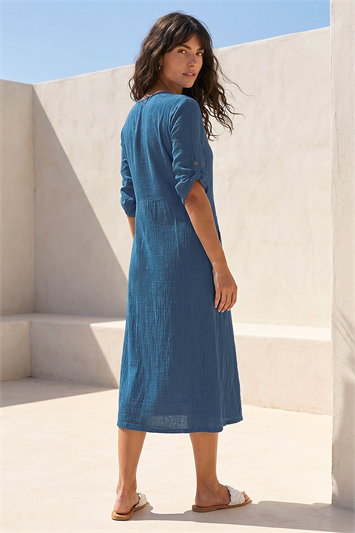 Textured A-line Midi Dress 14640609