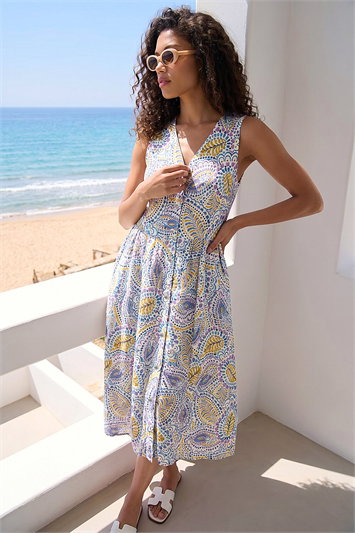 Petite Abstract Print Button Dress 14911409