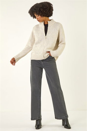 Sequin Zip Knit Cardigan 16314244