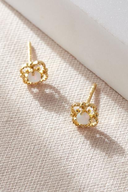 Metallic Gold Plated Sterling Silver Floral Opal Studs