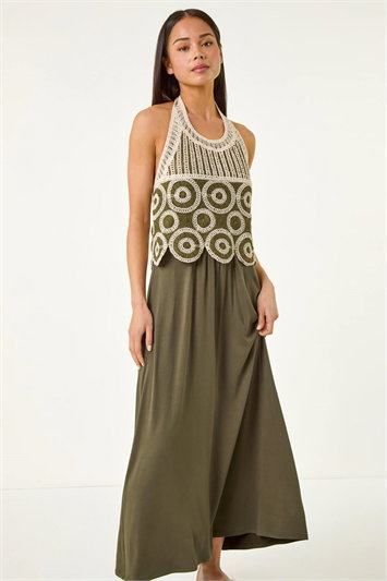 Petite Crochet Halter Neck Maxi Dress 14733040