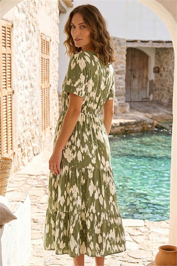 Petite Abstract Print Tiered Midi Dress 14821240