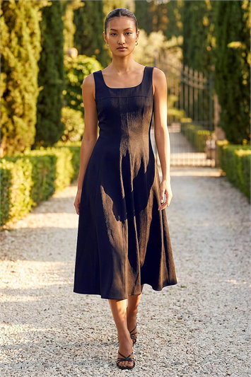 Black Square Neck Midi Dress