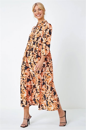 Dusk Floral Print Tiered Midi Shirt Dress 14379508