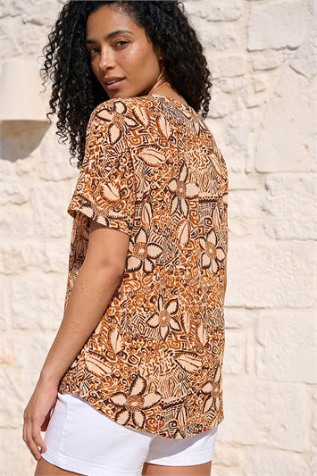 Floral Abstract Print Tunic Top 20253081