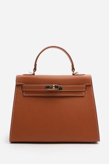 Black Lluvia Top Handle Satchel Mini Tote Bag With Turn-Lock Closure