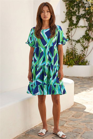 Abstract Print Tiered Smock Dress 14496334