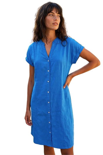 Blue Linen Blend Shift Dress