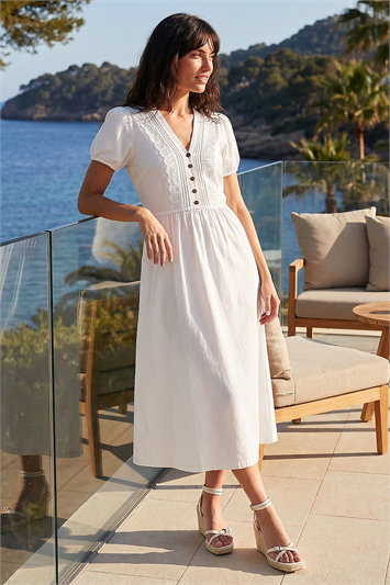 White Cotton Crochet Trim Dress