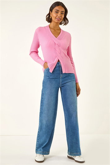 Pink Cable Split Detail Rib Jumper