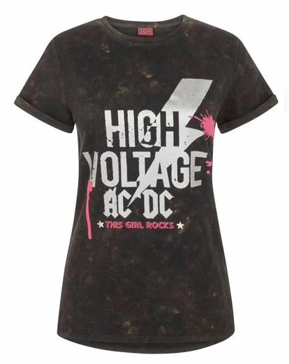 Black Ac/Dc High Voltage Acid Wash Women's T-Shirt