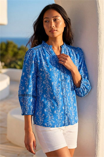 Petite Floral Button Up Blouse 10223809
