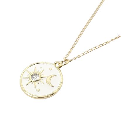 Metallic White Enamel Celestial Sun Moon Round Charm Necklace