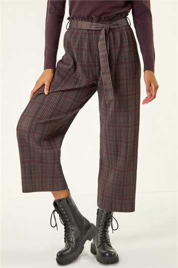 Grey Textured Check Belted Culottes