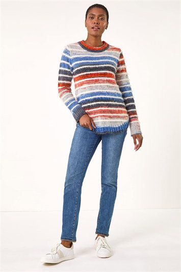 Fluffy Striped Curve Hem Jumper 16145729