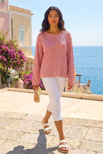 Pink Pointelle Knit Jumper