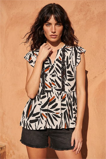 Abstract Print Lace Tunic Top 20193808