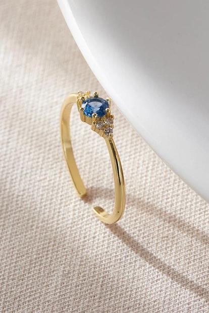 Metallic Sterling Silver Blue Sparkly Adjustable Ring