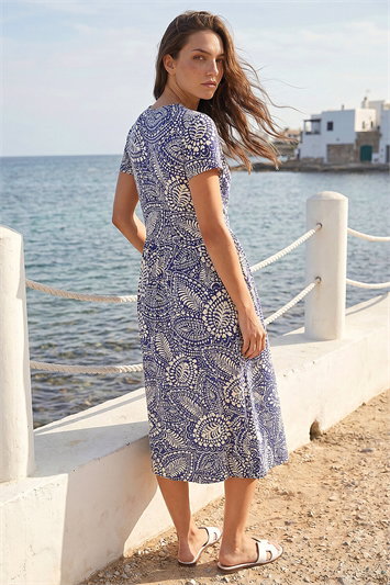 Petite Abstract Button Pocket Stretch Dress 14816560