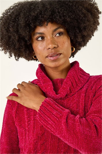 Red Chenille Roll Neck Knit Jumper