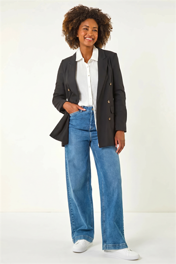 Black Cotton Double Breasted Collar Jacket