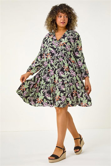 Curve Tropical Leaf Print Wrap Dress 14527208