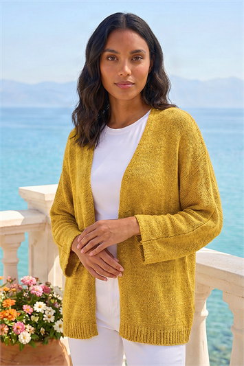 Yellow Textured Knit Cardigan