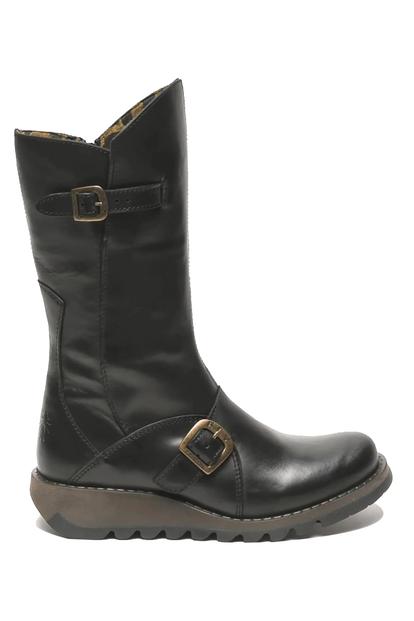 Black Womens Mid-Calf Platform Boots-Mes2913