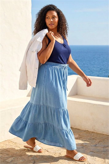 Curve Tiered Woven Maxi Skirt 17061029