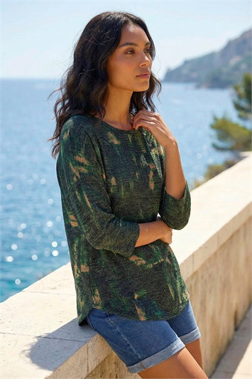 Green Textured Printed Stretch Top